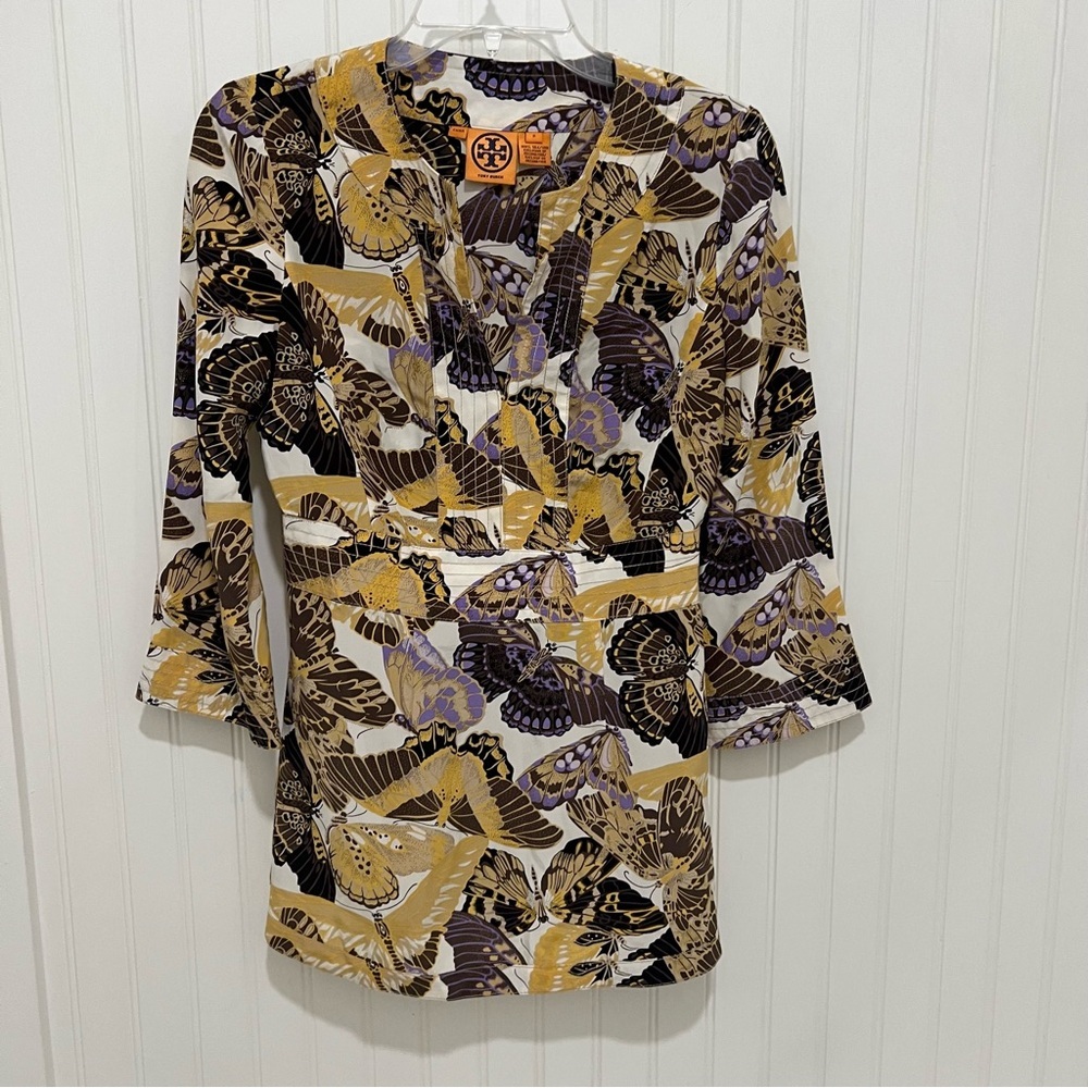 Tory Burch Women's Gold and Purple Patterned Blouse